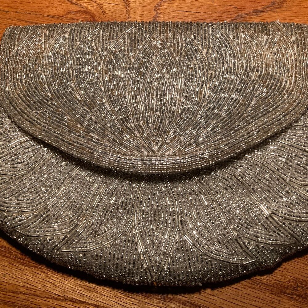 Vintage La Regale Ltd Silver Beaded Clutch Handbag
